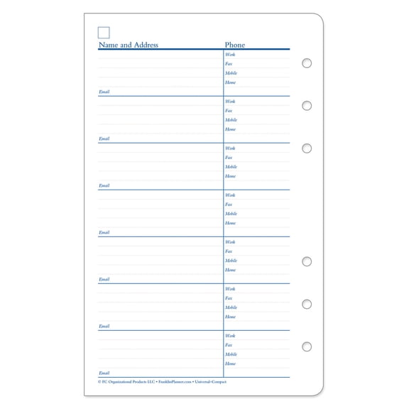 FranklinCovey Address-Phone Pages (Compact Size)