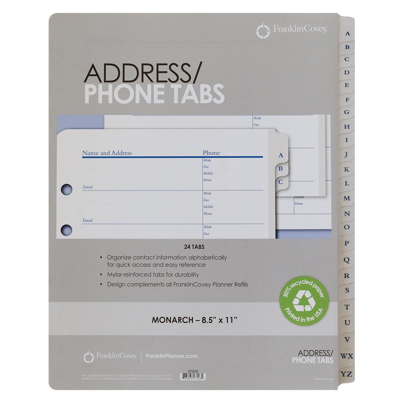 FranklinCovey Address-Phone Tabs (Monarch Size) - Walmart.com