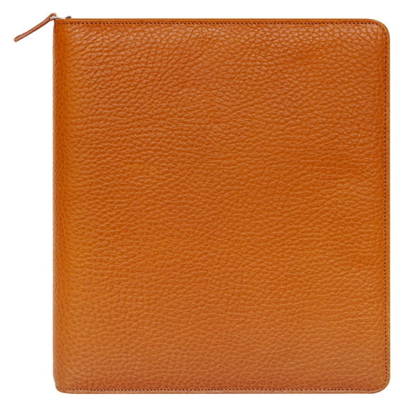 FranklinCovey Alex Leather Zipper Binder (Monarch Size, Saddle)