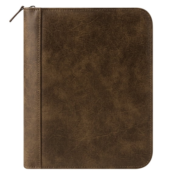 FranklinCovey Simulated Leather Distressed Zipper Binder (Classic Size, Brown)