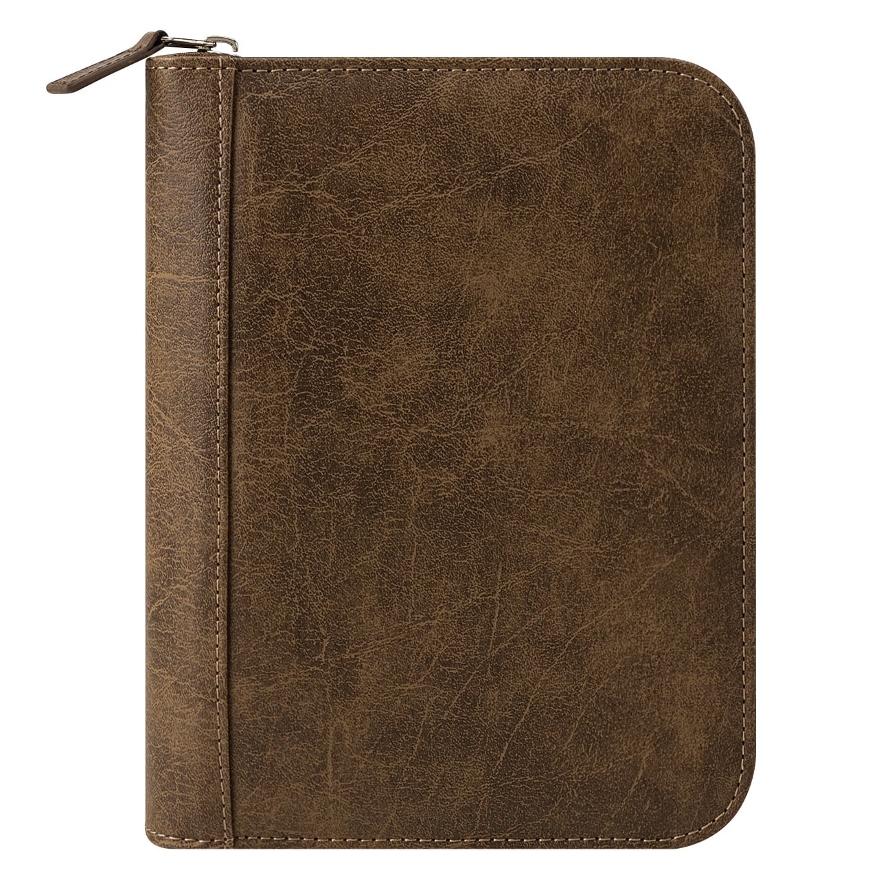 FranklinCovey Simulated Leather Distressed Zipper Binder (Compact Size, Brown)