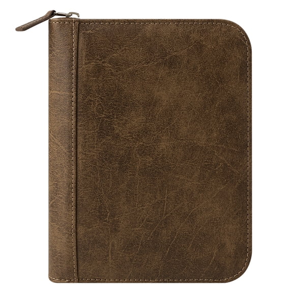 FranklinCovey Simulated Leather Distressed Zipper Binder (Compact Size, Brown)