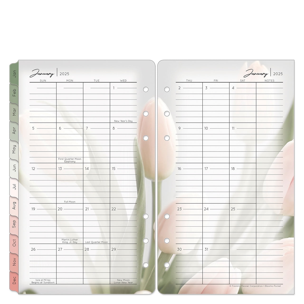 FranklinCovey Blooms TwoPage Monthly Calendar Tabs (Pocket Size, Jan