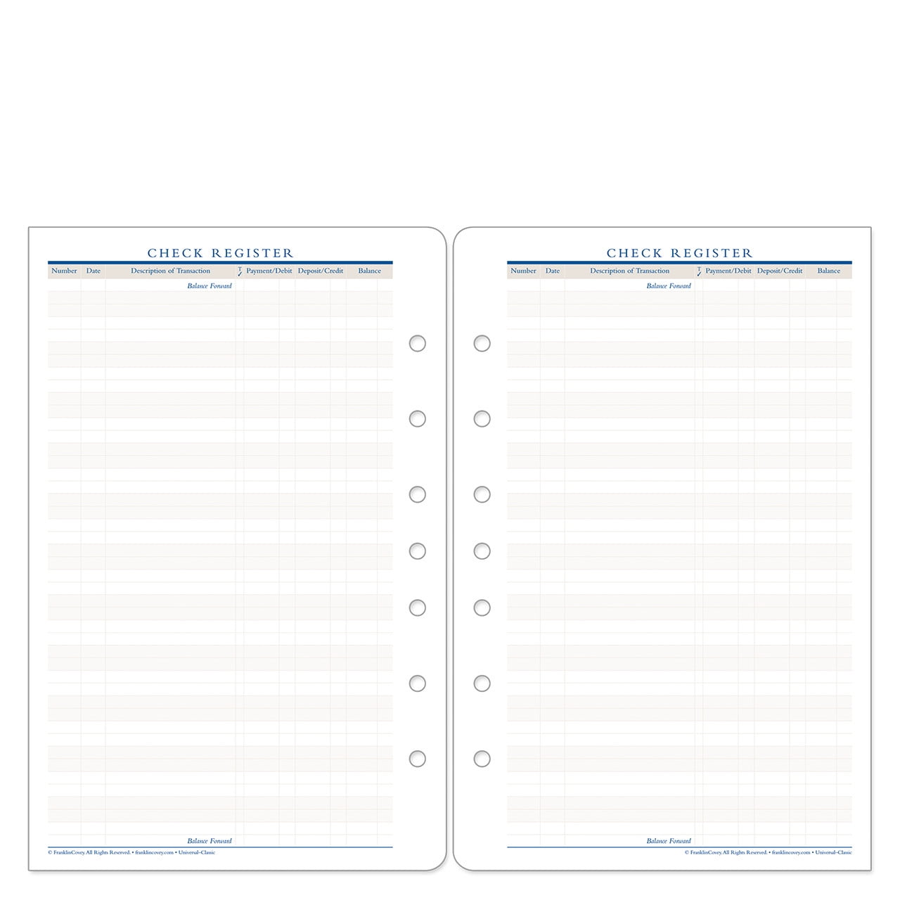 Classic Size Payment & Expense Record Sheets - 7-Hole Punched For Franklin Covey Planners (5.5 X 8.5")