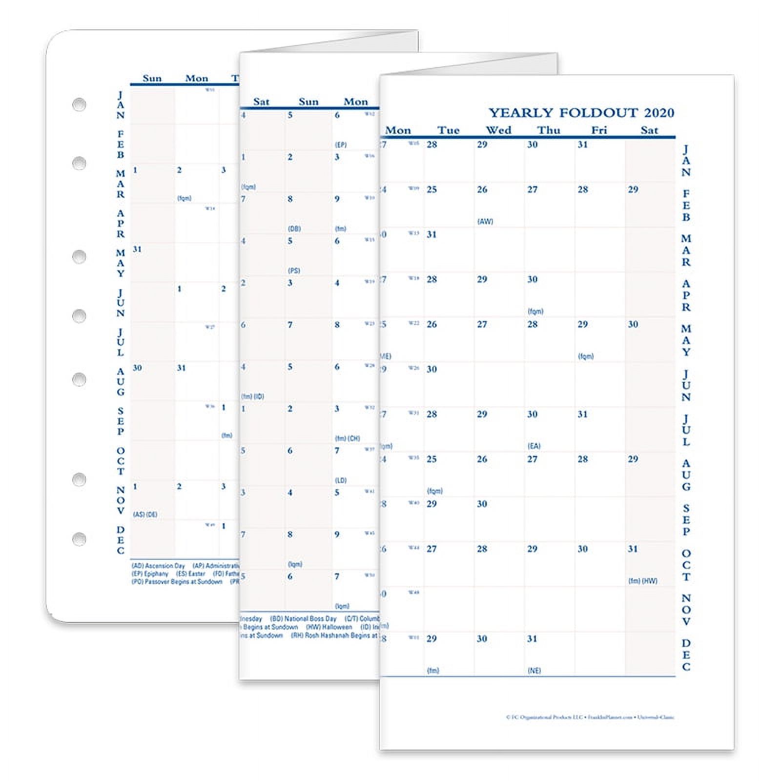 FranklinCovey Classic Universal Yearly Foldout Calendar 2020