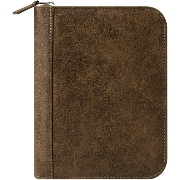 FranklinCovey - FC Basics Binder - Distressed Simulated Leather - Zipper Binder for Planners (Compact, Brown)