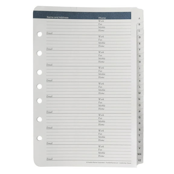 FranklinCovey Leadership Address-Phone Tabs (Classic Size)