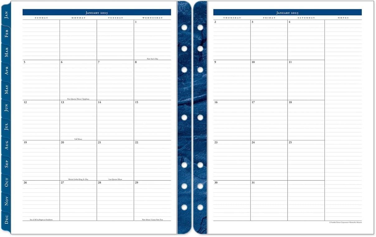 FranklinCovey Monticello TwoPage Monthly Calendar Tabs (Monarch, Jan