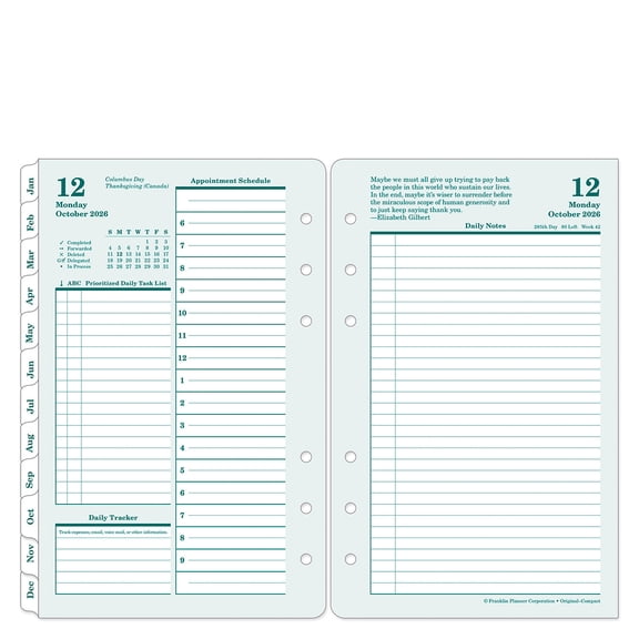 FranklinCovey Original Two Page Per Day Ring-bound Planner (Compact Size, Oct 2026 - Sep 2027)