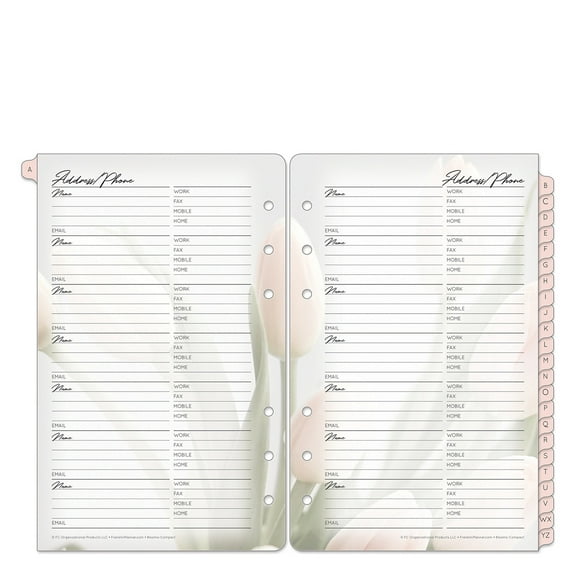 FranklinCovey Pink/Green Blooms Address-Phone Tabs (Compact Size)