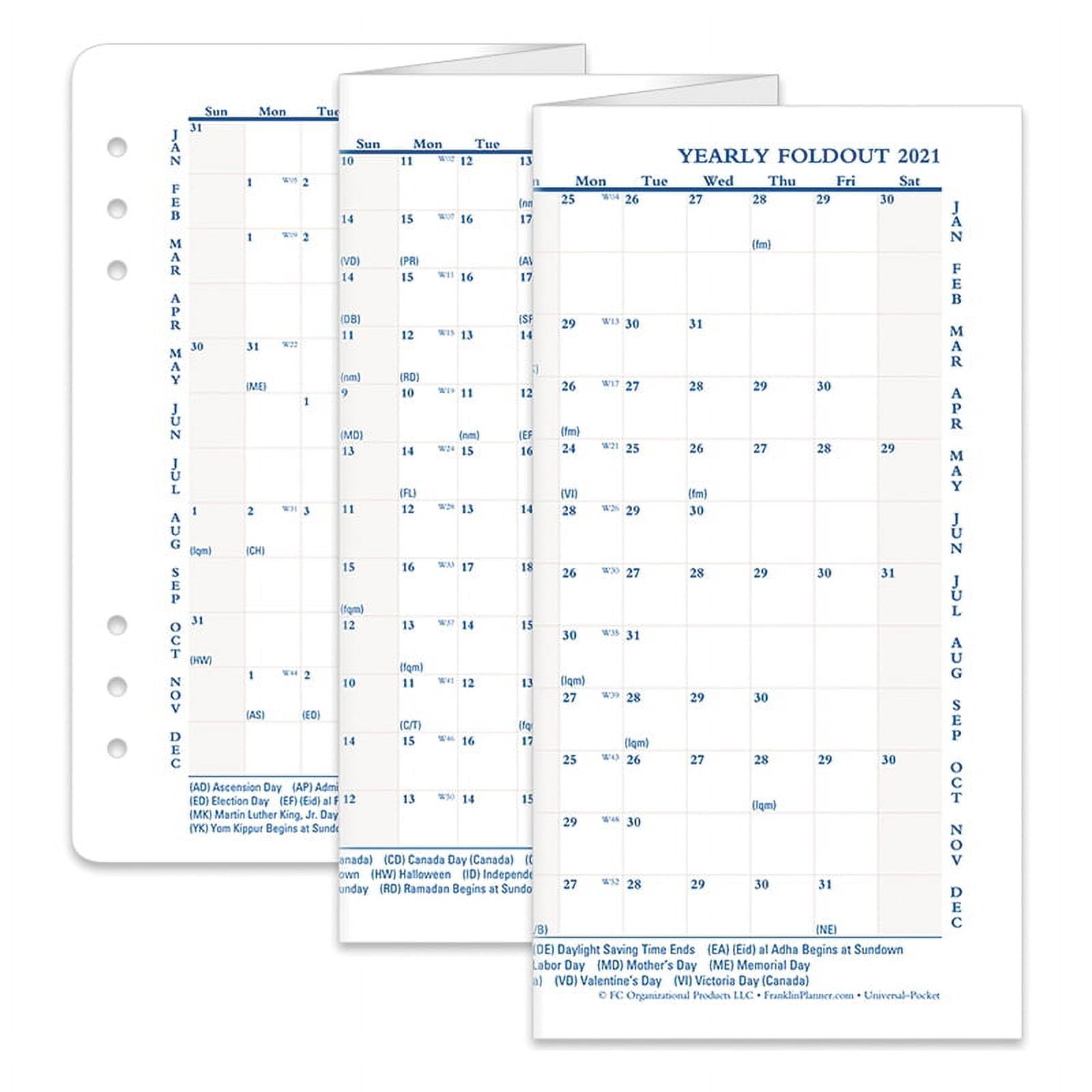 FranklinCovey Pocket Universal Yearly Foldout Calendar 2021