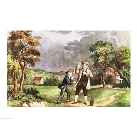 Franklins Experiment in Electricity Poster Print - 24 x 18 in.