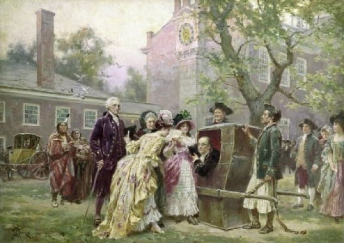 Franklins Sedan Chair Jean Leon Gerome Ferris (1863-1930American) Canvas Art - Jean Leon Gerome Ferris (24 x 36)