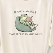 Frankly My Dear Im Trying To Dilly Dally Frog T-Shirt Funny Weirdcore Sayings Unique TShirt Men Women Graphic, Unisex T-Shirt