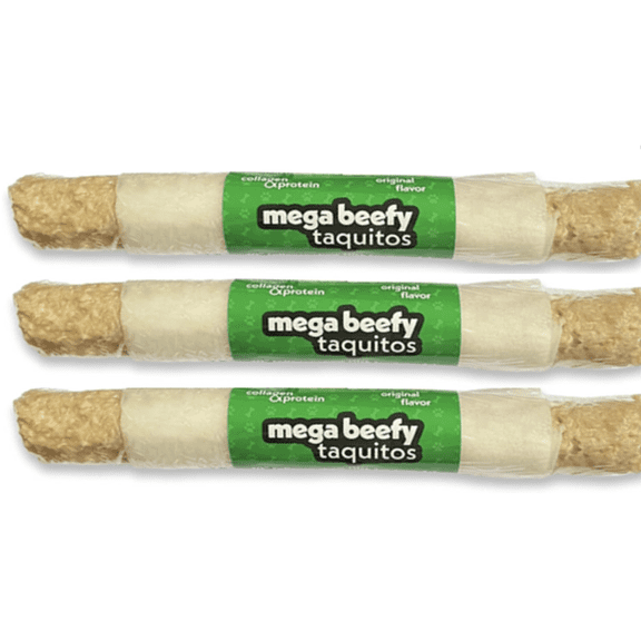Frankly Original Pet - Natural Flavored Collegen Packed Beefy Taquito Stick for Dogs Pack of 3 (Long Lasting Chews, Treats, Bones for Aggressive Chewers) Made in The U.S.A. - 10"