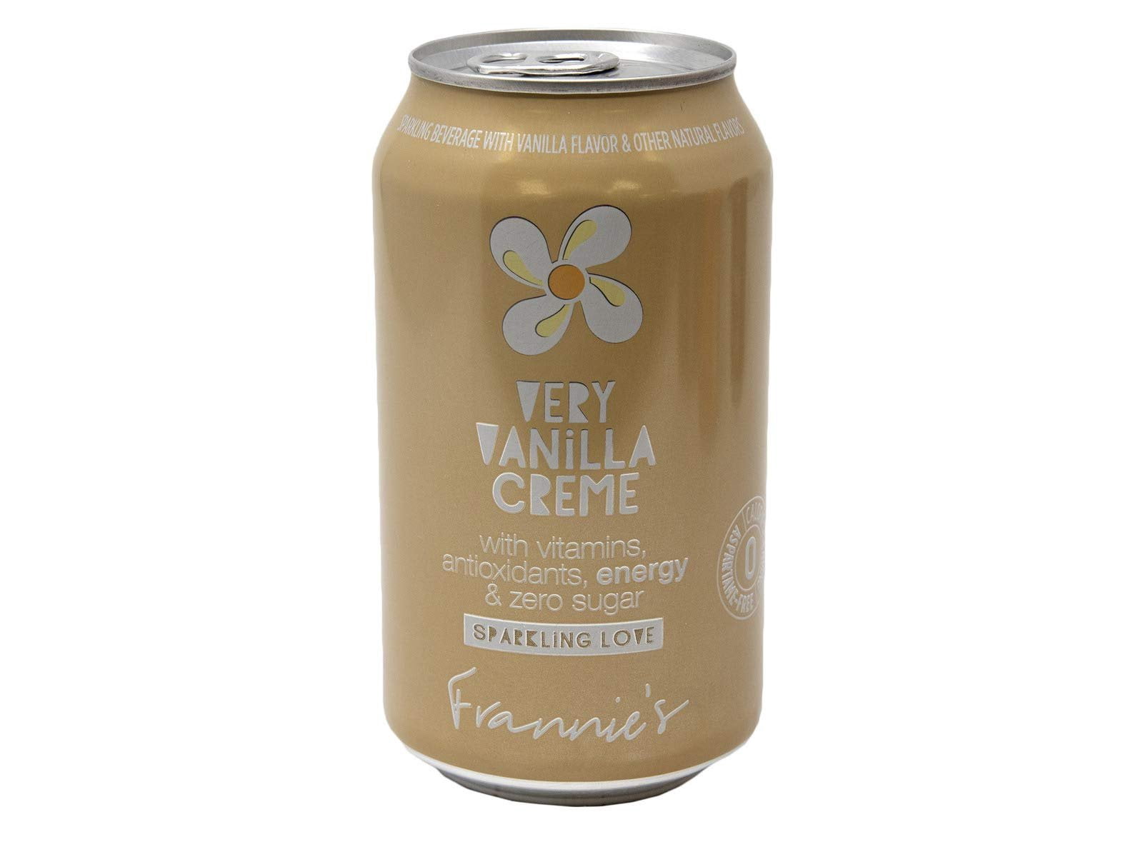 Frannies Sparkling Very Vanilla Creme, Protected With High-Density Foam, With Vitamins, Antioxidants, Energy, Zero Aspartame & No Sugar, 12 Oz. Cans Pack of 8 Cans