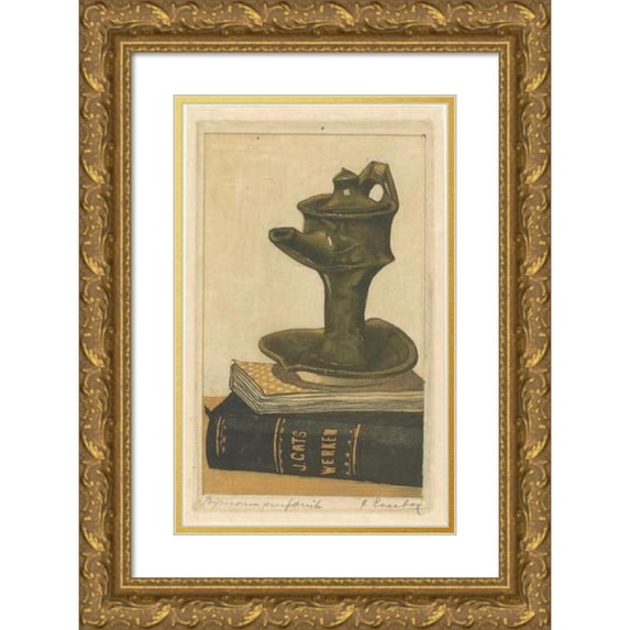 Frans Everbag 17x24 Gold Ornate Framed and Double Matted Museum Art Print Titled - Still Life with Schenkkan and Books (1914)