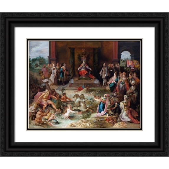 Frans Francken The Elder 14x12 Black Ornate Wood Framed Double Matted Museum Art Print Titled: Allegory on the Abdication of Emperor Charles V in Brussels (C. 1630 - C. 1640)