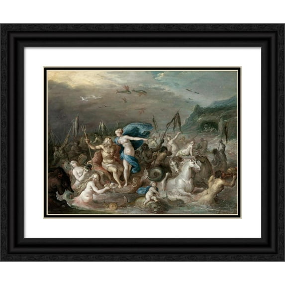 Frans Francken The Elder 18x15 Black Ornate Wood Framed Double Matted Museum Art Print Titled - The Triumph of Neptune and Amphitrite (1630s)