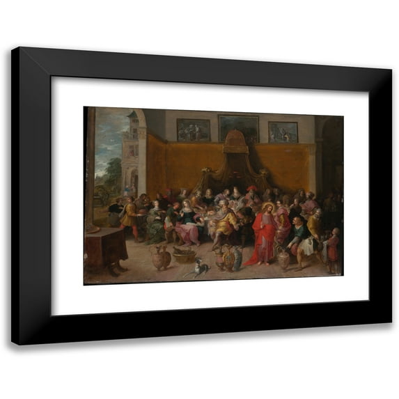 Frans Francken the Younger 18x14 Black Modern Framed Museum Art Print Titled - The Marriage At Cana (Before 1621)
