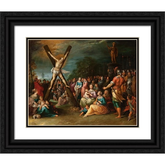 Frans Francken the Younger 18x15 Black Ornate Wood Framed Double Matted Museum Art Print Titled - The Crucifixion of St. Andrew (circa 1620)