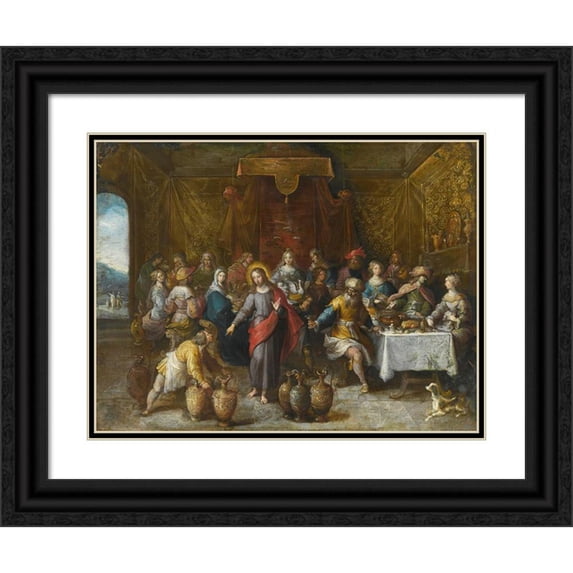 Frans Francken the Younger 18x15 Black Ornate Wood Framed Double Matted Museum Art Print Titled - The Marriage Feast at Cana