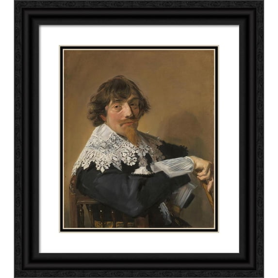 Frans Hals 15x17 Black Ornate Wood Framed Double Matted Museum Art Print Titled - Portrait of a Man (C. 1635)