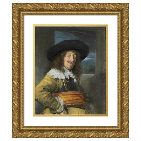 Frans Hals 15x18 Gold Ornate Wood Frame and Double Matted Museum Art Print Titled - Portrait of a Member of the Haarlem Civic Guard (C. 1636-1638)