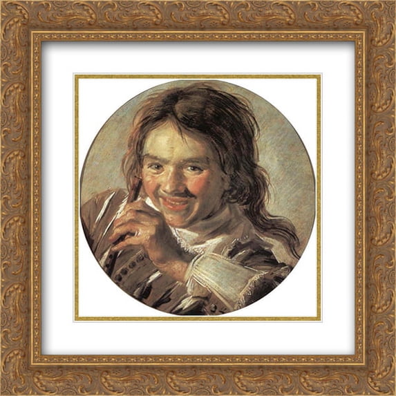 Frans Hals 2x Matted 20x20 Gold Ornate Framed Art Print 'Boy holding a Flute (Hearing)'
