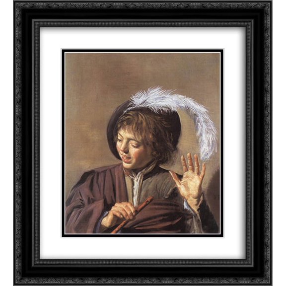 Frans Hals 2x Matted 20x22 Black Ornate Framed Art Print 'Singing Boy with a Flute'