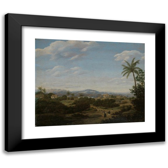 Frans Post 14x12 Black Modern Framed Museum Art Print Titled - Brazilian Landscape (1670 - 1680)