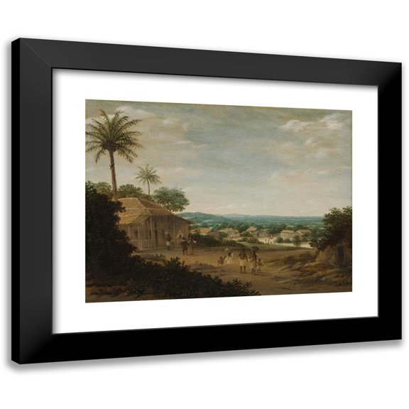 Frans Post 14x12 Black Modern Framed Museum Art Print Titled - Brazilian Village (1675 - 1680)