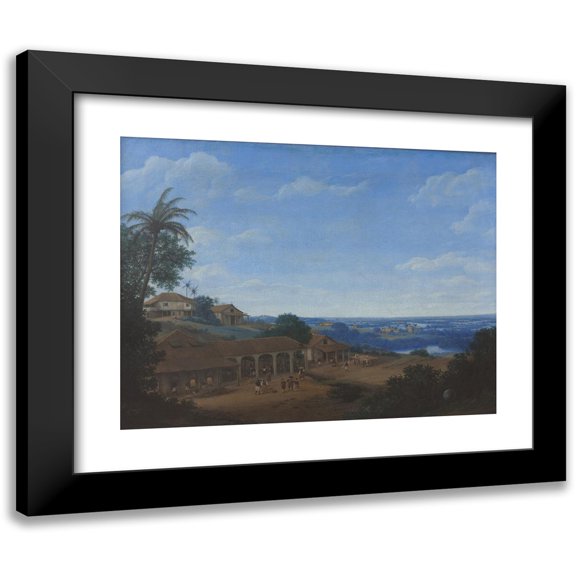 Frans Post 14x12 Black Modern Framed Museum Art Print Titled - Landscape in Brazil with Sugar Plantation (1660)