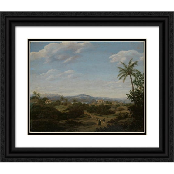 Frans Post 14x12 Black Ornate Wood Framed Double Matted Museum Art Print Titled: Brazilian Landscape (1670 - 1680)
