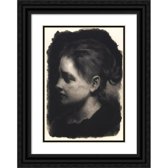 Frans Schwartz 11x14 Black Ornate Wood Framed Double Matted Museum Art Print Titled: Young Girl in Profile with Stroked Hair (1898 - 1899)