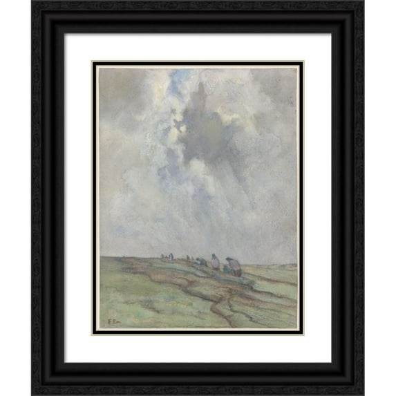 Frans Smissaert 12x14 Black Ornate Wood Framed Double Matted Museum Art Print Titled: Drying Netten (1872 - 1944)