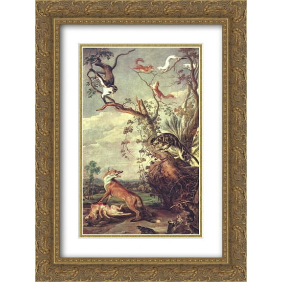 Frans Snyders 2x Matted 18x24 Gold Ornate Framed Art Print 'Fox and cat'