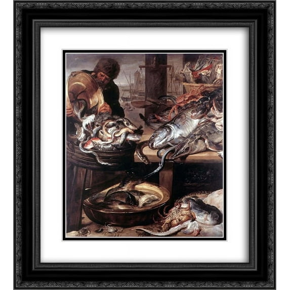 Frans Snyders 2x Matted 20x22 Black Ornate Framed Art Print 'The Fishmonger'