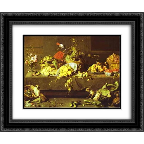 Frans Snyders 2x Matted 24x20 Black Ornate Framed Art Print 'Flowers, Fruits and Vegetables'