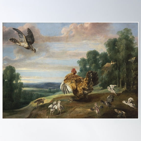 Frans Snyders - A Hawk And A Brood Hen1646 Poster Wall Art, Modern Wall Decor For Living Room Bedroom, 12x18 UNFRAMED