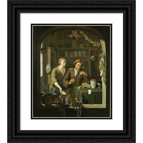 Frans Van Mieris The Younger 15x17 Black Ornate Wood Framed Double Matted Museum Art Print Titled - The Pharmacist (1714)