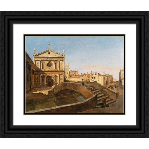Frans Vervloet 24x20 Black Ornate Framed Double Matted Museum Art Print Titled: Venice, Church of San Sebastiano (1836)