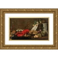 thumbnail image 1 of Frans Ykens 18x12 Gold Ornate Wood Frame and Double Matted Museum Art Print Titled - A Lobster, Oysters, Pastry, Mixed Fruit and Filled Wine Glasses on a Partially Draped Table (1647), 1 of 4