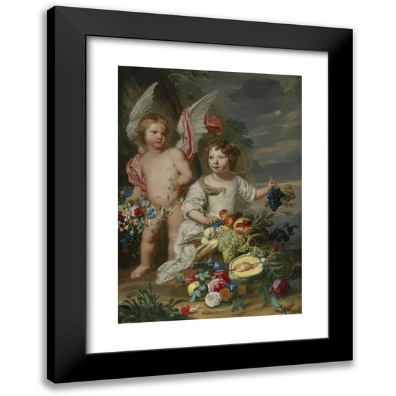 Frans van Everbroeck 14x18 Black Modern Framed Museum Art Print Titled - A Young Girl with an Angel in a Landscape