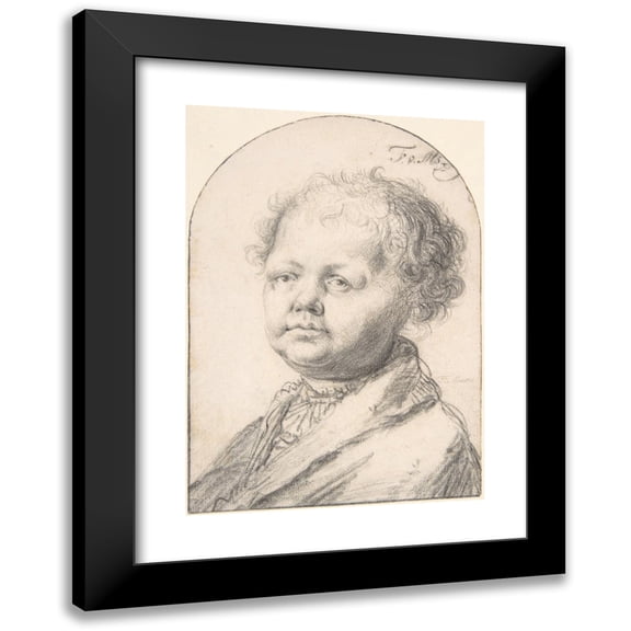 Frans van Mieris the Elder 11x14 Black Modern Framed Museum Art Print Titled - Portrait of a Young Boy (17th Century)