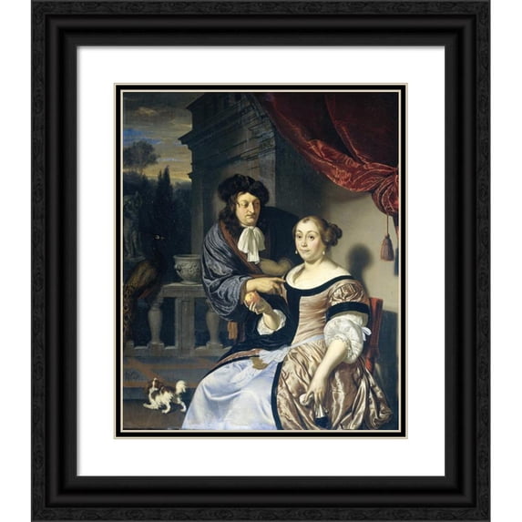 Frans van Mieris the Elder 15x18 Black Ornate Wood Framed Double Matted Museum Art Print Titled - A Man and a Woman (1678)
