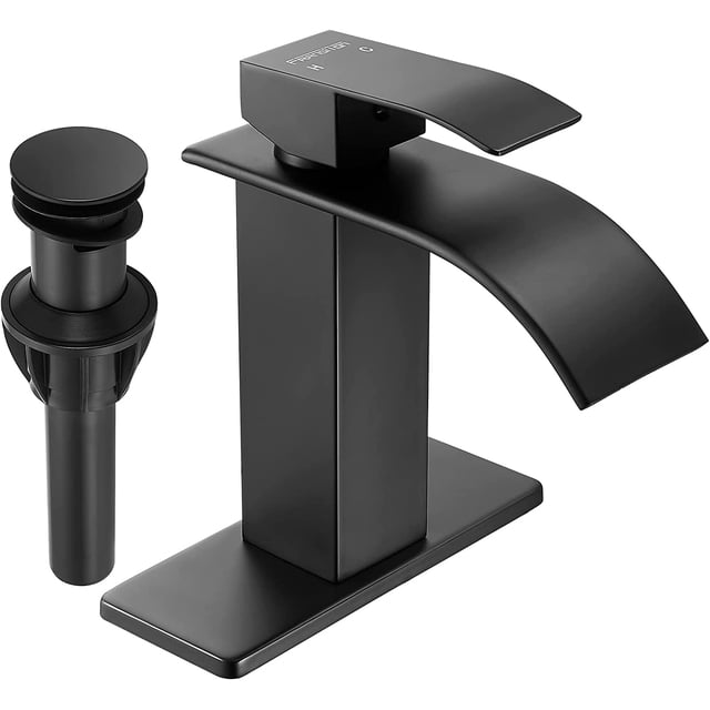 Sanliv Matte Black Waterfall Bathroom Faucet - 3-Hole Widespread With Pop-Up Drain