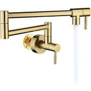 Fransiton Brushed Gold Pot Filler, Pot Filler Faucet Wall Mount, Brass Folding Stretchable with Double Joint Swing Arm Single Hole Two Handles Kitchen Restaurant