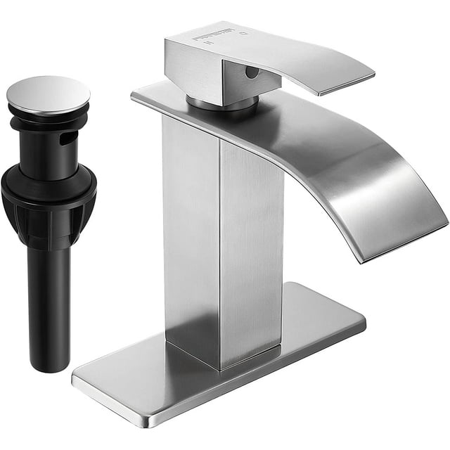 Fransiton Brushed Nickel Waterfall Bathroom Faucet Lavatory Single
