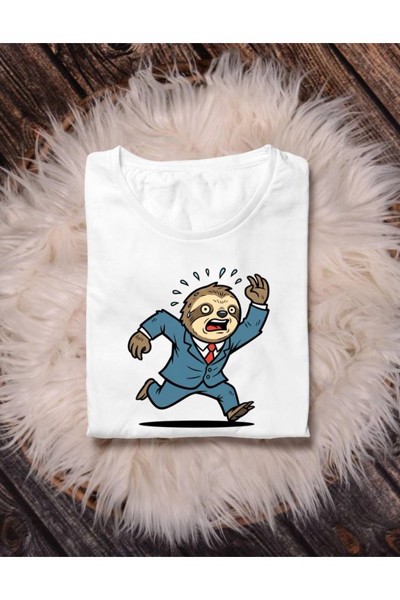 Frantic Sloth T-Shirt | Running Late Humor Tee | Business Sloth Funny Gift | Corporate Animal Graphic Tee